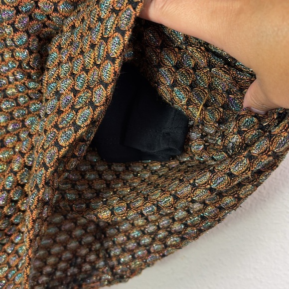 Zara Trafaluc Mock Neck Long Sleeve Textured Metallic Midi Dress size Small - Picture 5 of 12